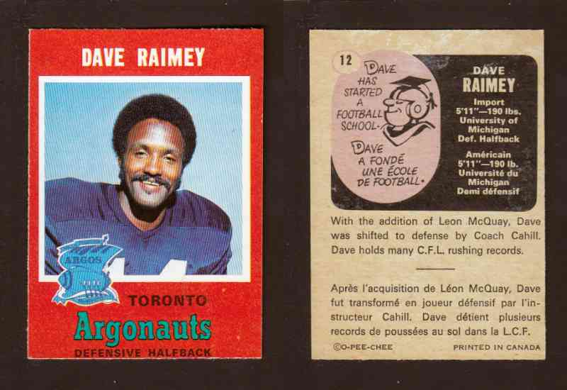 1971 CFL O-PEE-CHEE FOOTBALL CARD #12 D. RAIMEY photo
