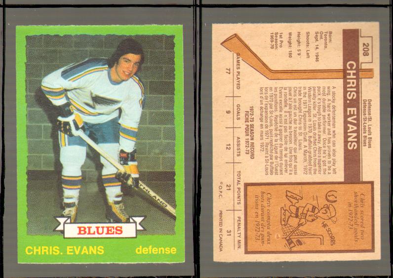 1973-74 O-PEE-CHEE CARD #208 C. EVANS photo
