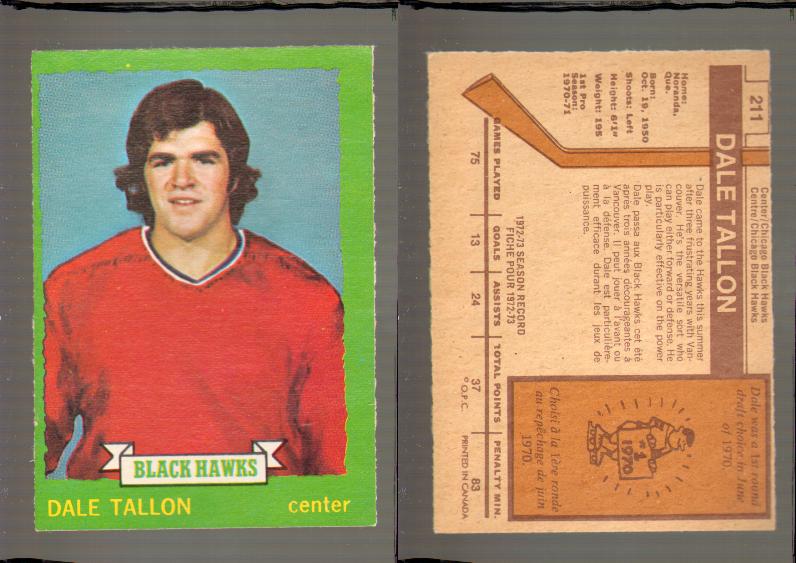 1973-74 O-PEE-CHEE CARD #211 D. TALLON photo