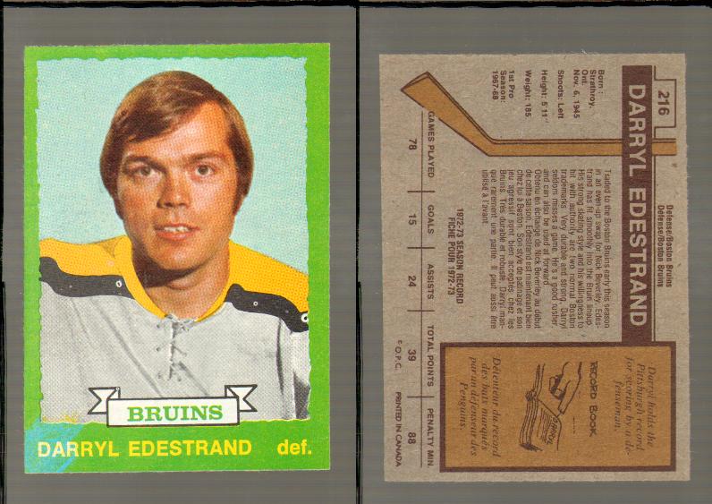 1973-74 O-PEE-CHEE CARD #216 D. EDESTRAND photo