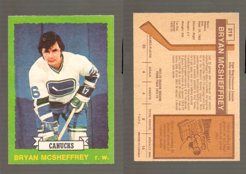 1973-74 O-PEE-CHEE CARD #219 B. MCSHEFFREY photo