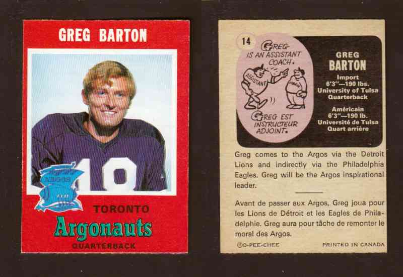 1971 CFL O-PEE-CHEE FOOTBALL CARD #14 G. BARTON photo
