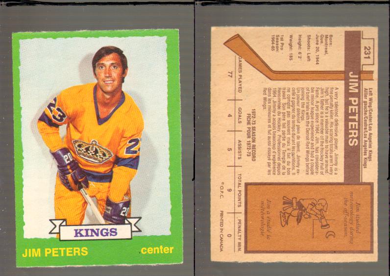 1973-74 O-PEE-CHEE CARD #231 J. PETERS photo