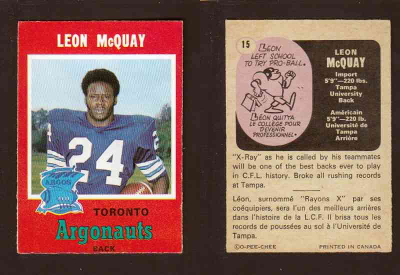 1971 CFL O-PEE-CHEE FOOTBALL CARD #15 L. McQUAY photo