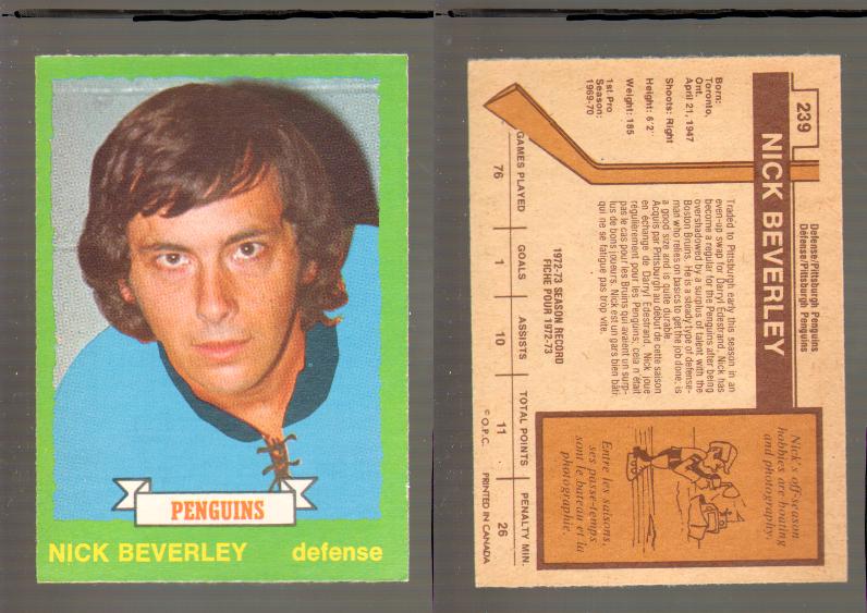 1973-74 O-PEE-CHEE CARD #239 N. BEVERLEY photo