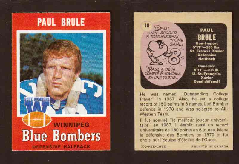 1971 CFL O-PEE-CHEE FOOTBALL CARD #18 P. BRULE photo