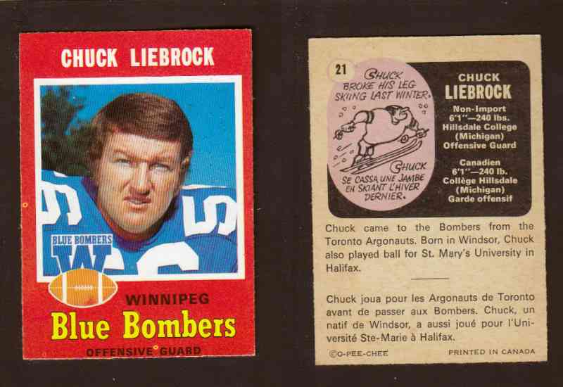 1971 CFL O-PEE-CHEE FOOTBALL CARD #21 C. LIEBROCK photo
