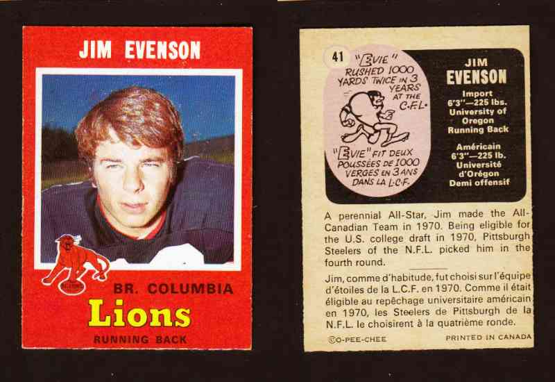 1971 CFL O-PEE-CHEE FOOTBALL CARD #41 J. EVENSON photo