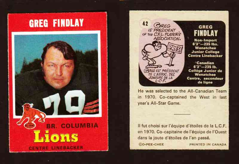 1971 CFL O-PEE-CHEE FOOTBALL CARD #42 G. FINDLAY photo