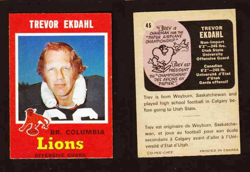 1971 CFL O-PEE-CHEE FOOTBALL CARD #45 T. EKDAHL photo