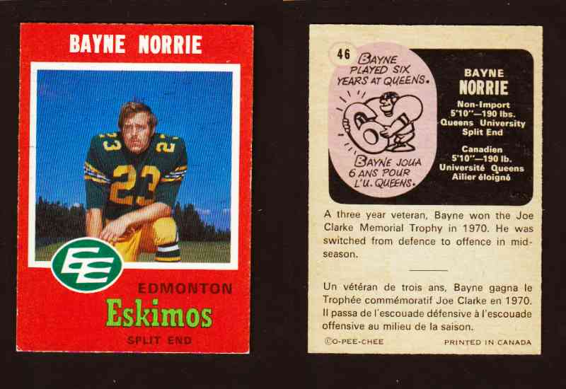1971 CFL O-PEE-CHEE FOOTBALL CARD #46 B. NORRIE photo
