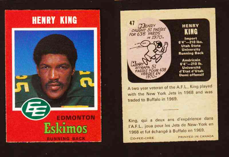 1971 CFL O-PEE-CHEE FOOTBALL CARD #47 H. KING photo