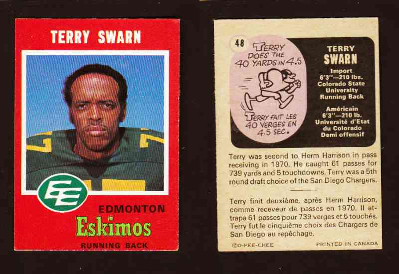 1971 CFL O-PEE-CHEE FOOTBALL CARD #48 T. SWARN photo