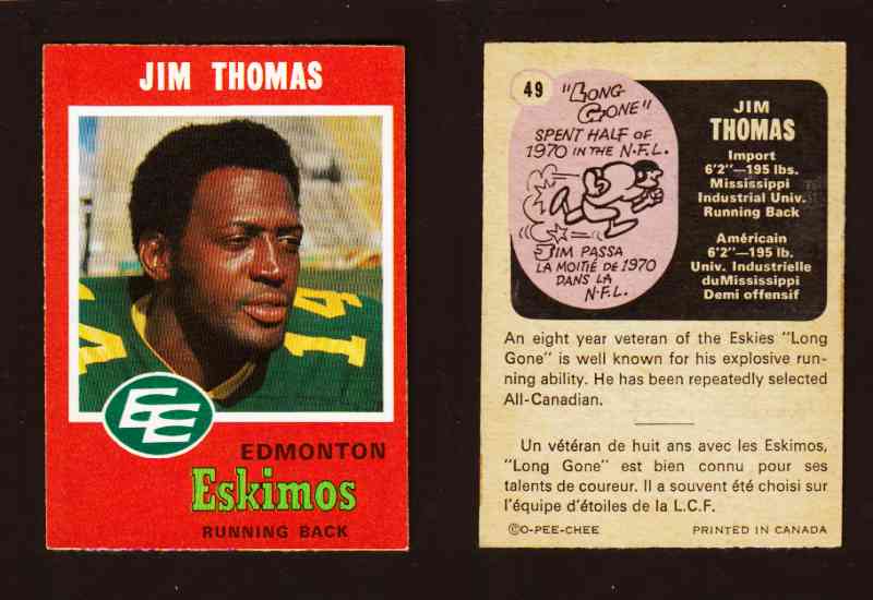 1971 CFL O-PEE-CHEE FOOTBALL CARD #49 J. THOMAS photo