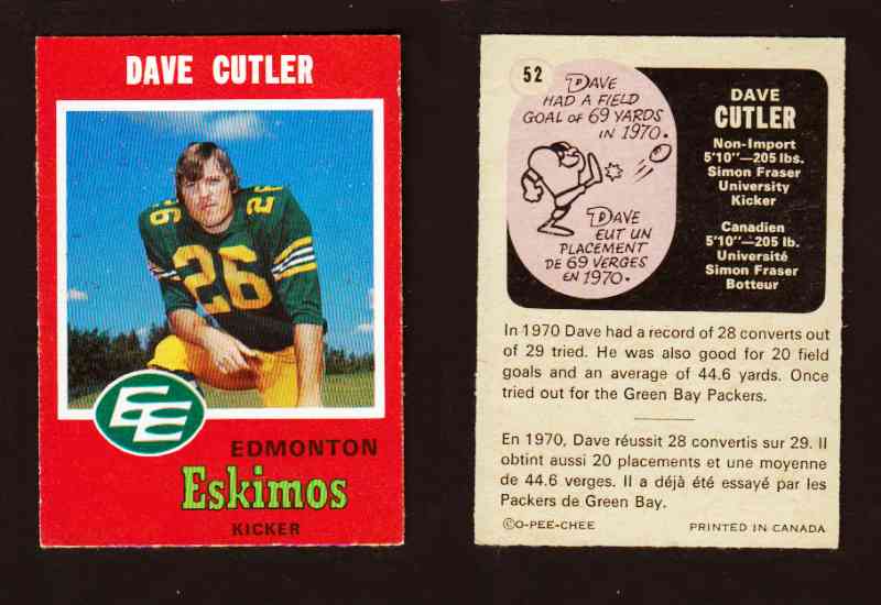 1971 CFL O-PEE-CHEE FOOTBALL CARD #52 D. CUTLER photo
