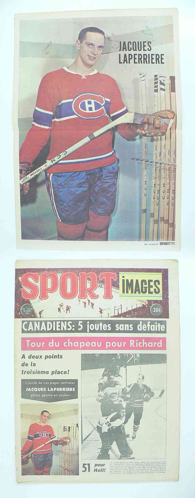 1967 SPORT IMAGES FULL MAGAZINE J.LAPERRIERE POSTER photo