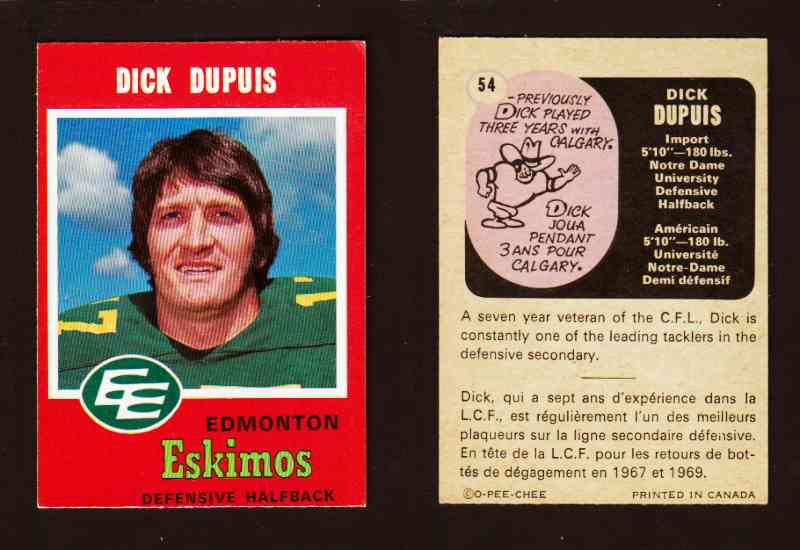 1971 CFL O-PEE-CHEE FOOTBALL CARD #54 D. DUPUIS photo