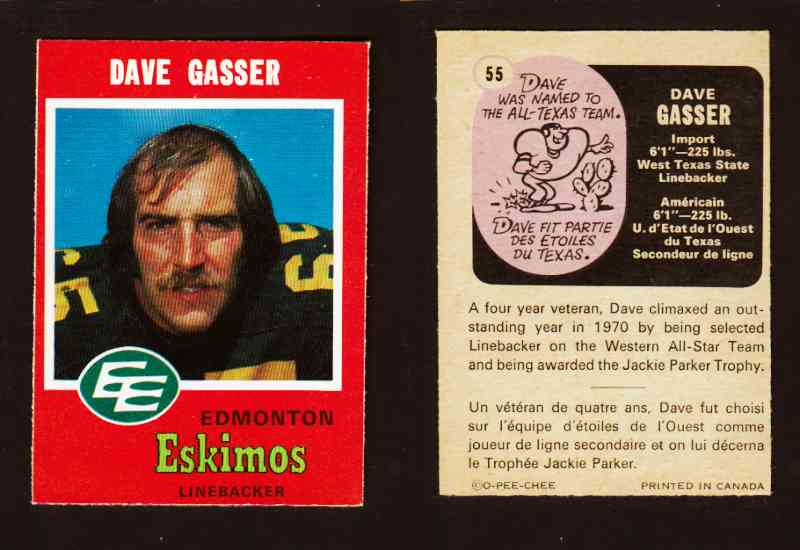1971 CFL O-PEE-CHEE FOOTBALL CARD #55 D. GASSER photo