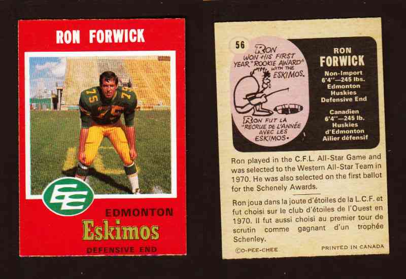 1971 CFL O-PEE-CHEE FOOTBALL CARD #56 R. FORWICK photo