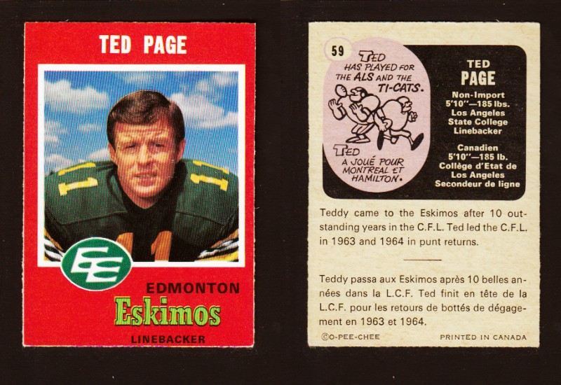 1971 CFL O-PEE-CHEE FOOTBALL CARD #59 T. PAGE photo