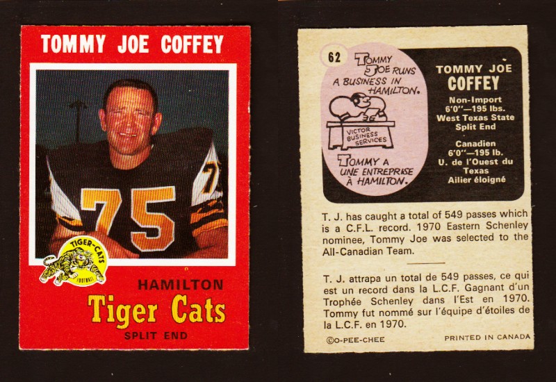 1971 CFL O-PEE-CHEE FOOTBALL CARD #62 T-J COFFEY photo
