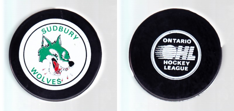 1984-86 OHL GDR SUDBURY WOLVES GAME PUCK photo
