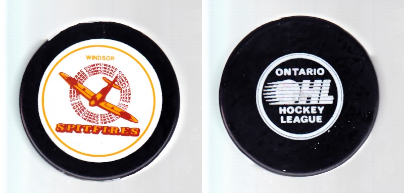1984-86 OHL GDR WINDSOR SPITFIRES GAME PUCK photo