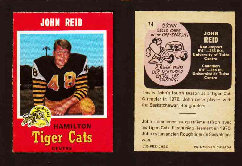 1971 CFL O-PEE-CHEE FOOTBALL CARD #74 J. REID photo