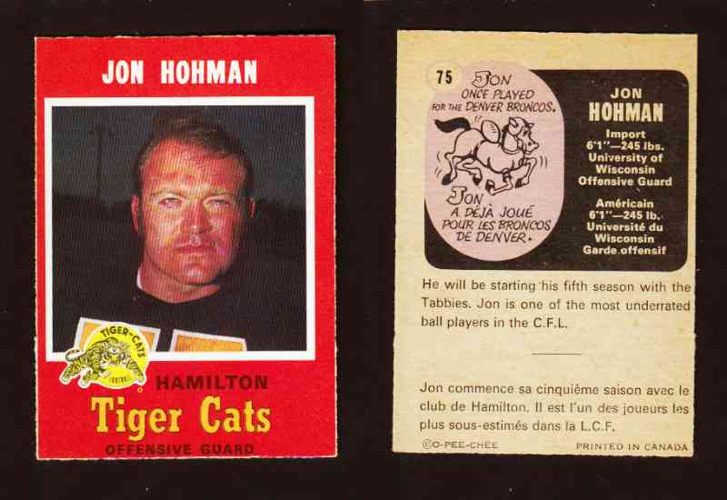1971 CFL O-PEE-CHEE FOOTBALL CARD #75 J. HOHMAN photo