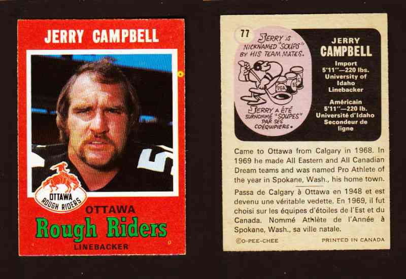 1971 CFL O-PEE-CHEE FOOTBALL CARD #77 J. CAMPBELL photo