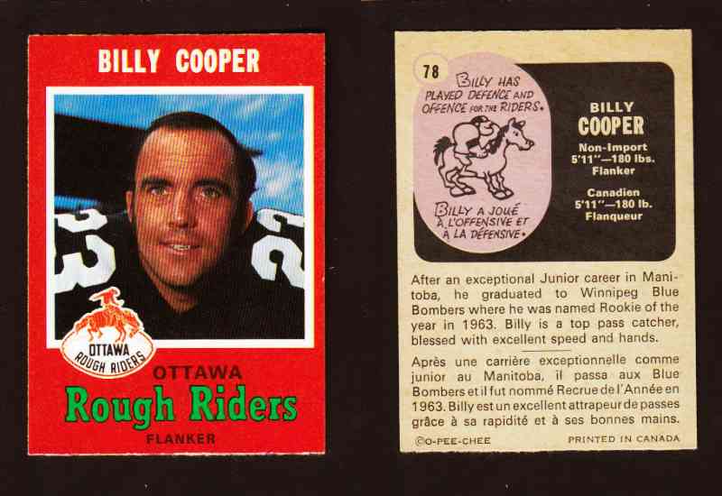 1971 CFL O-PEE-CHEE FOOTBALL CARD #78 B. COOPER photo