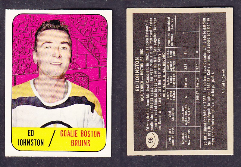 1967-68 TOPPS HOCKEY CARD #96 ED JOHNSTON photo