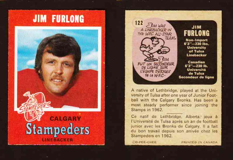 1971 CFL O-PEE-CHEE FOOTBALL CARD #122 J. FURLONG photo