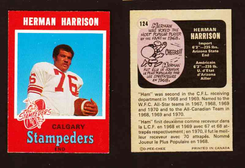 1971 CFL O-PEE-CHEE FOOTBALL CARD #124 H. HARRISON photo