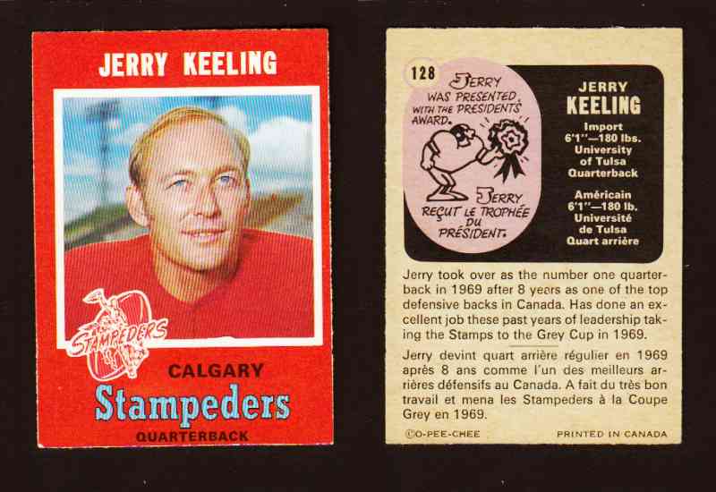 1971 CFL O-PEE-CHEE FOOTBALL CARD #128 J. KEELING photo