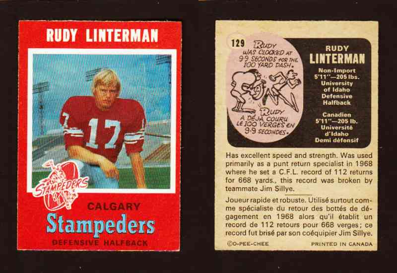 1971 CFL O-PEE-CHEE FOOTBALL CARD #129 R. LINTERMAN photo