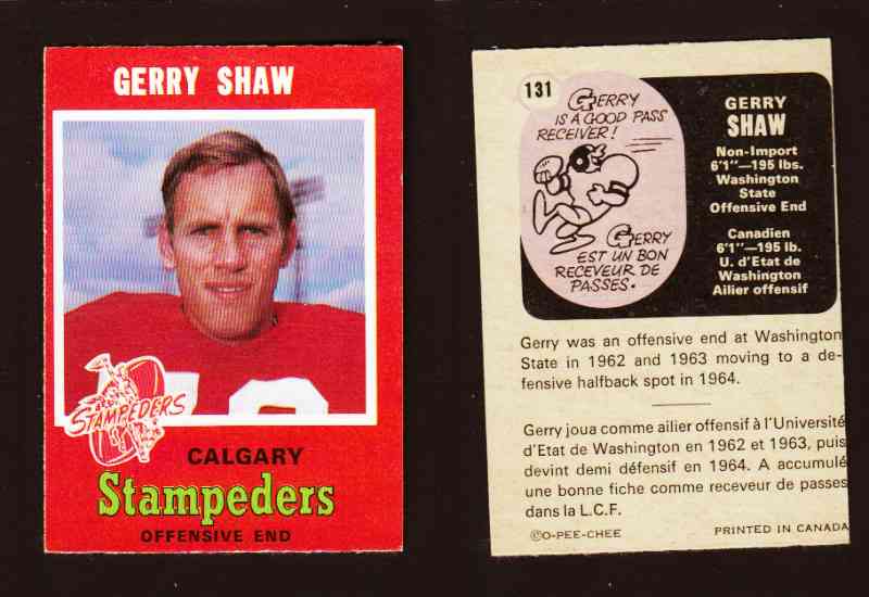 1971 CFL O-PEE-CHEE FOOTBALL CARD #131 G. SHAW photo