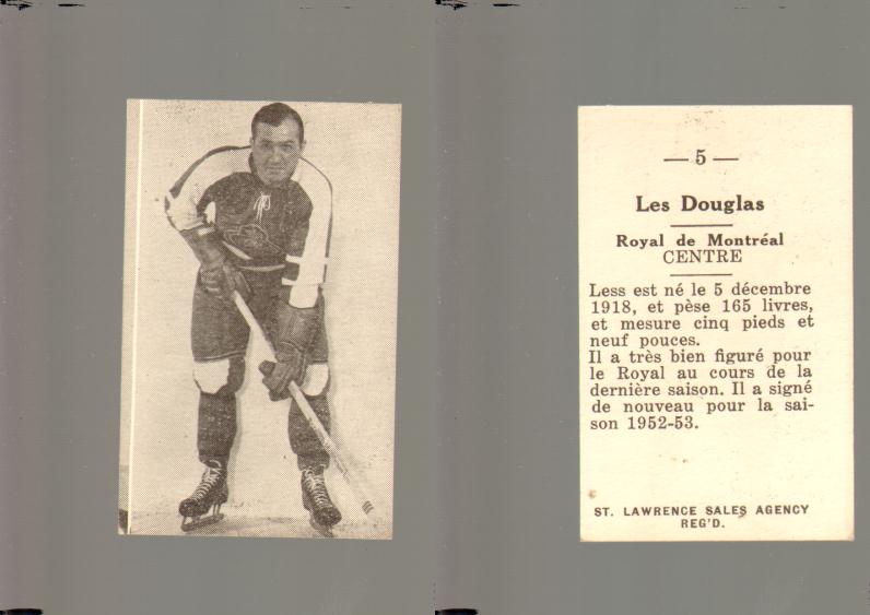 1952-53 ST. LAWRENCE SALES HOCKEY CARD #5 LES. DOUGLAS photo