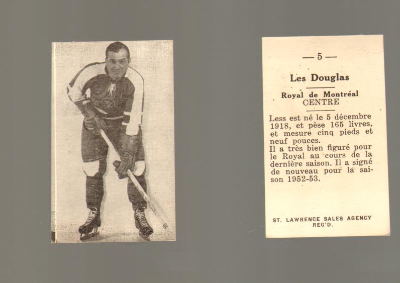 1952-53 ST. LAWRENCE SALES HOCKEY CARD #5 LES. DOUGLAS photo