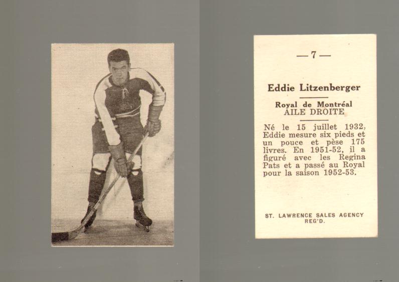 1952-53 ST. LAWRENCE SALES HOCKEY CARD #7 E. LITZENBERGER photo