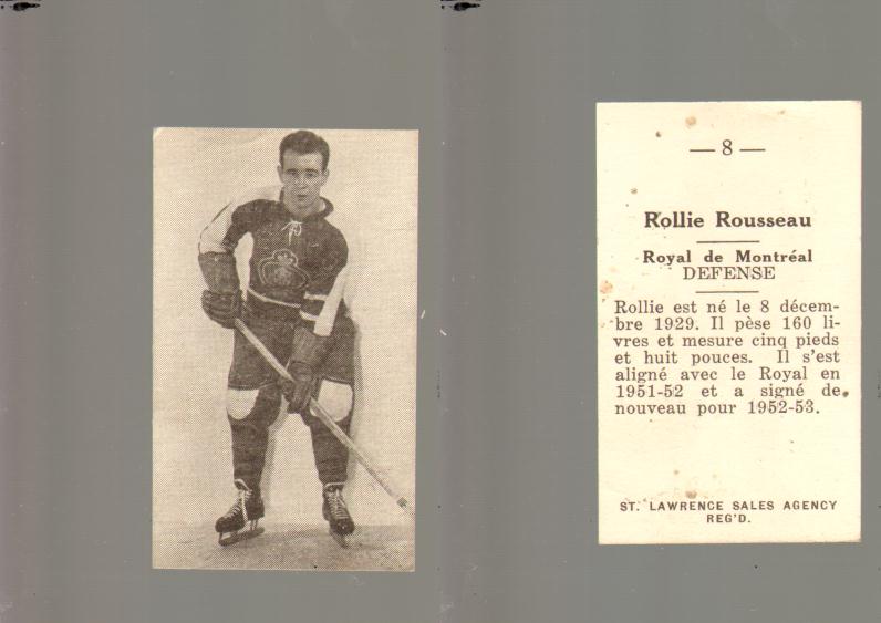 1952-53 ST. LAWRENCE SALES HOCKEY CARD #8 R. ROUSSEAU photo