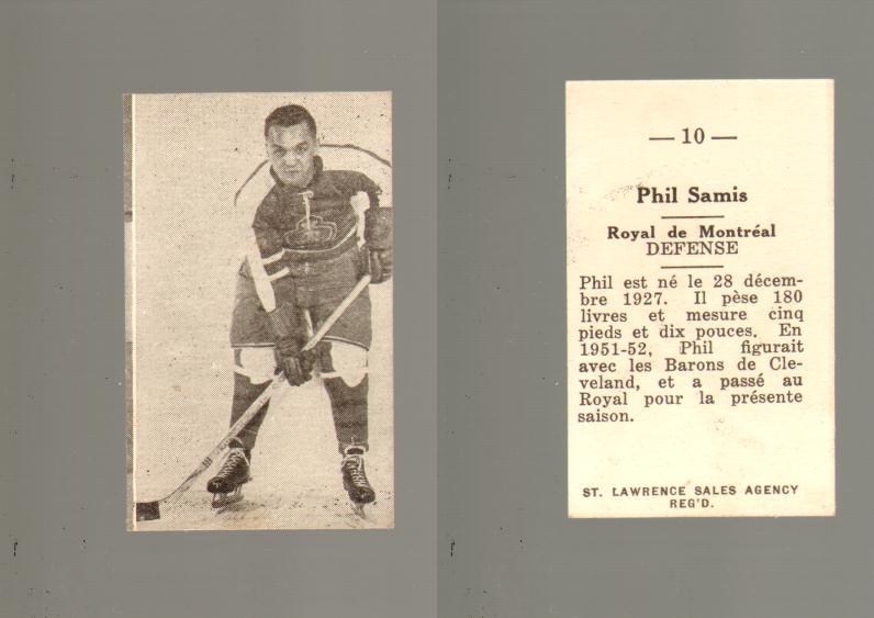 1952-53 ST. LAWRENCE SALES HOCKEY CARD #10 P. SAMIS photo