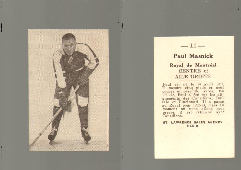 1952-53 ST. LAWRENCE SALES HOCKEY CARD #11 P. MASNICK photo