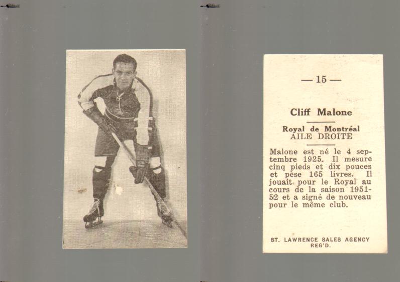 1952-53 ST. LAWRENCE SALES HOCKEY CARD #15 C. MALONE photo