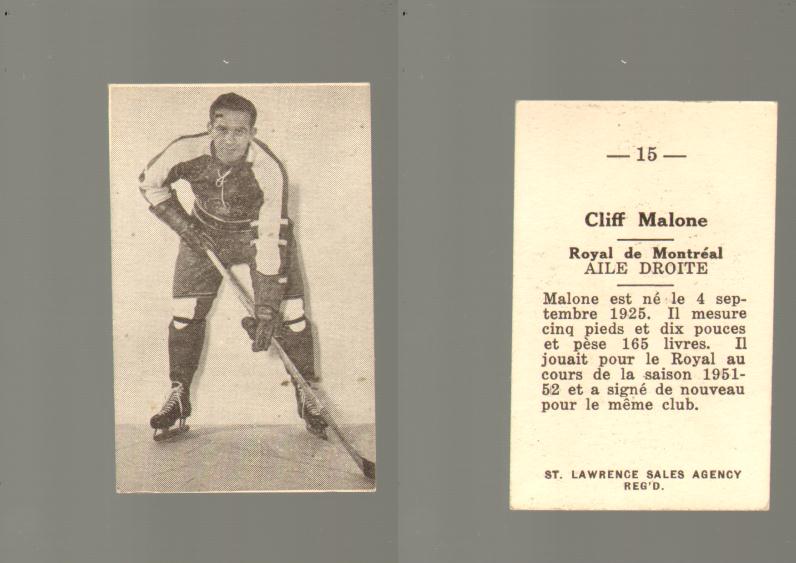 1952-53 ST. LAWRENCE SALES HOCKEY CARD #15 C. MALONE photo