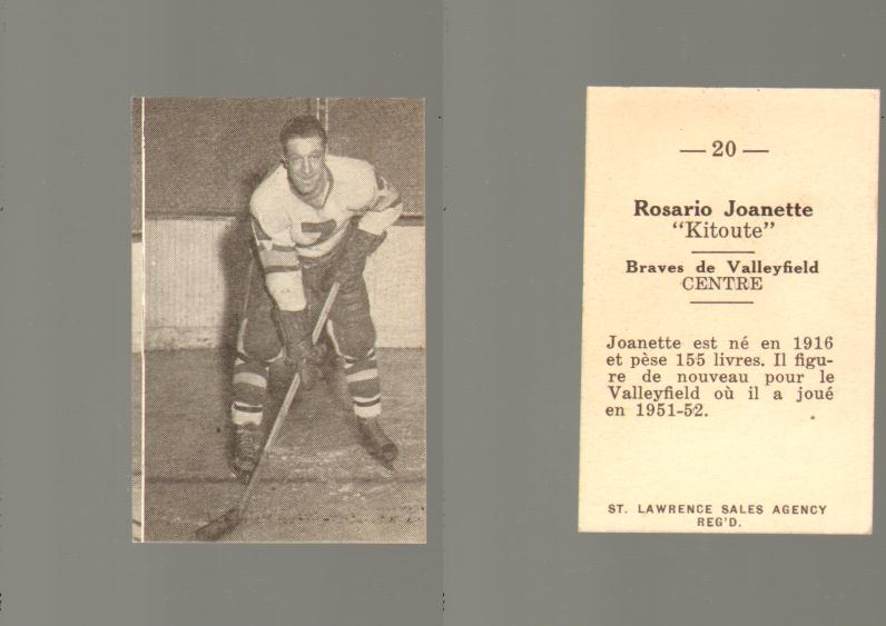 1952-53 ST. LAWRENCE SALES HOCKEY CARD #20 R. JOANETTE photo