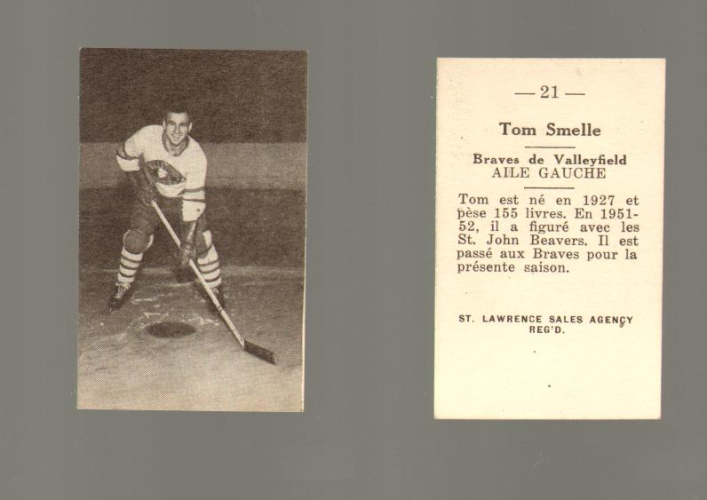 1952-53 ST. LAWRENCE SALES HOCKEY CARD #21 T. SMELLE photo