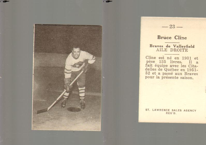 1952-53 ST. LAWRENCE SALES HOCKEY CARD #23 B. CLINE photo