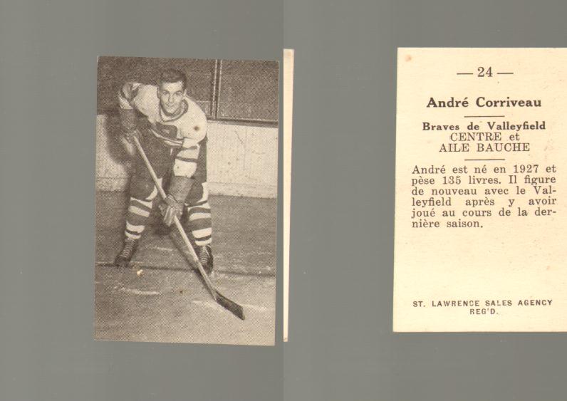 1952-53 ST. LAWRENCE SALES HOCKEY CARD #24 A. CORRIVEAU photo