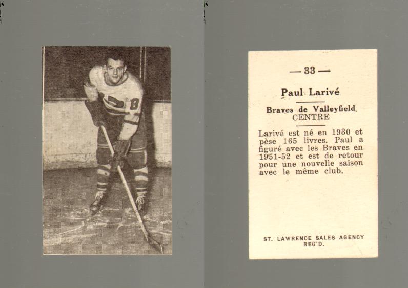 1952-53 ST. LAWRENCE SALES HOCKEY CARD #33 P. LARIV photo